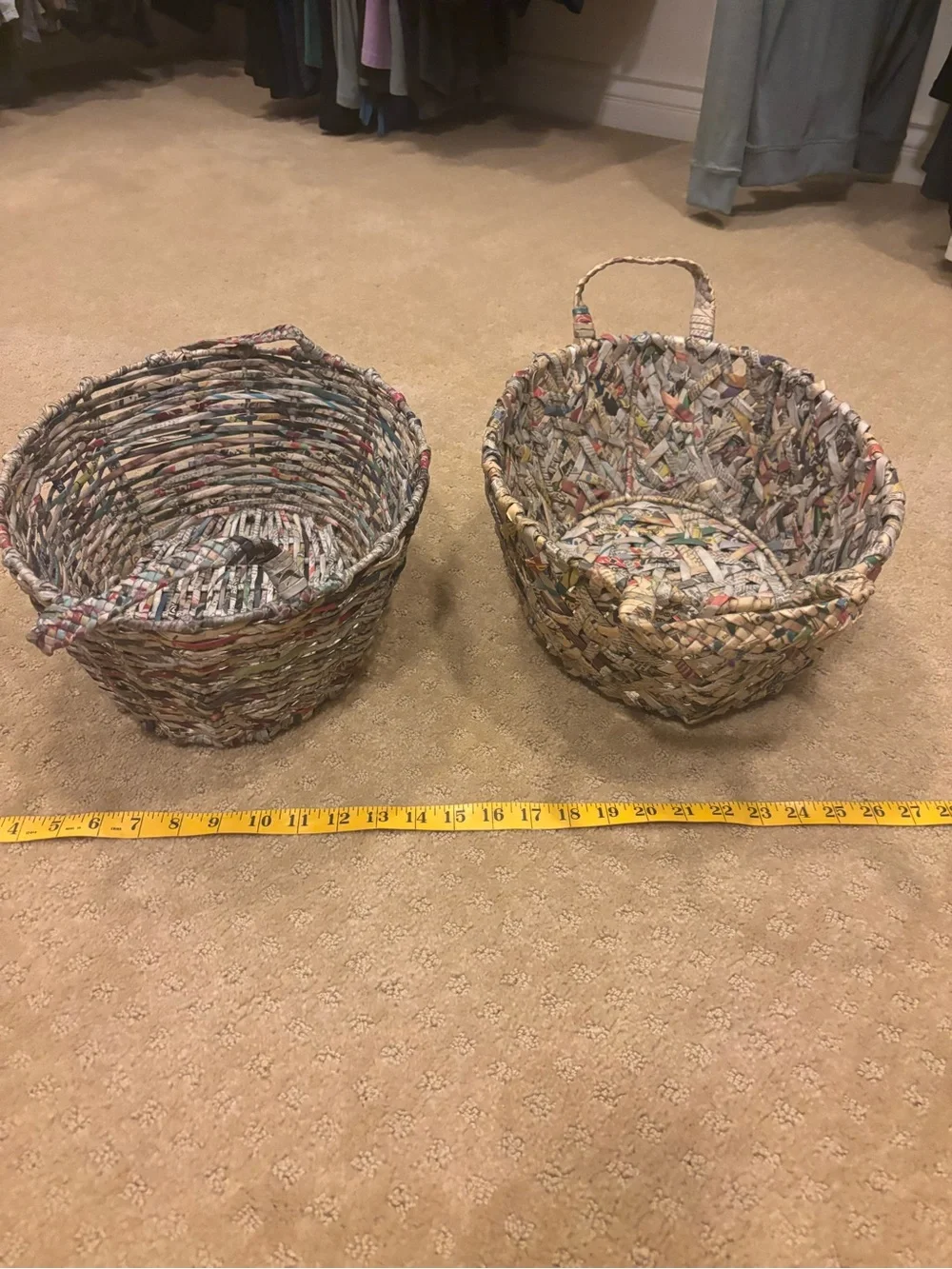 Handwoven recycled newspaper Multicolor Decorative Storage Baskets - Set of 2
